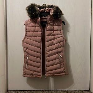 WOMENS PINK FUR TRIMMED PUFFER VEST SIZE M